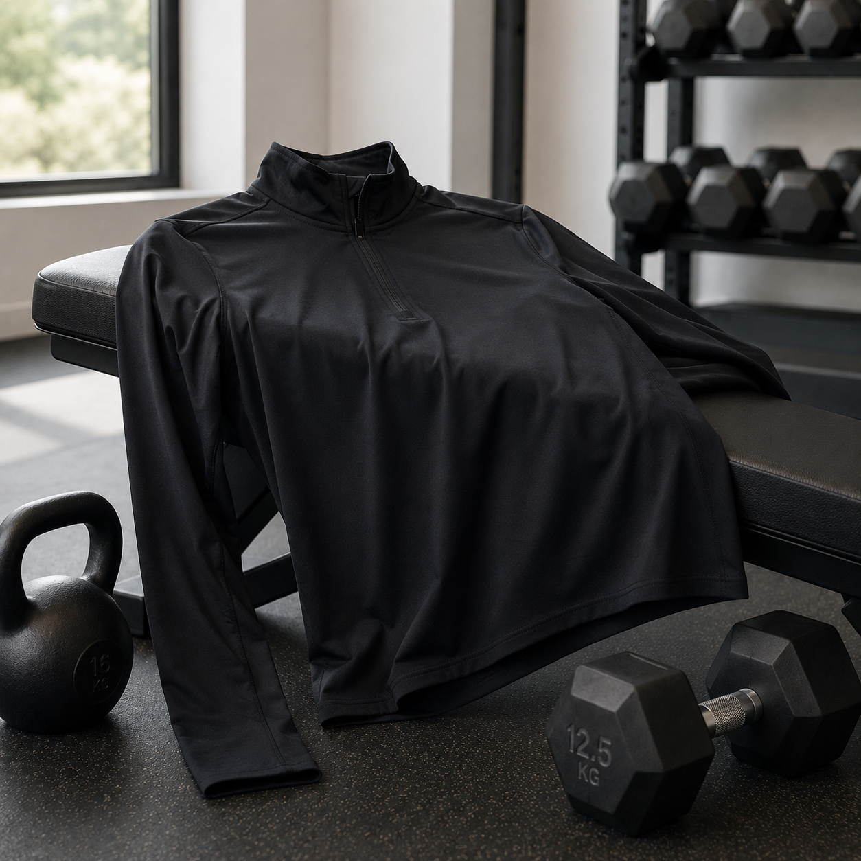 Träningströja Långärmad Herr med Dragkedja & Fukttransport för Löpning & Gym