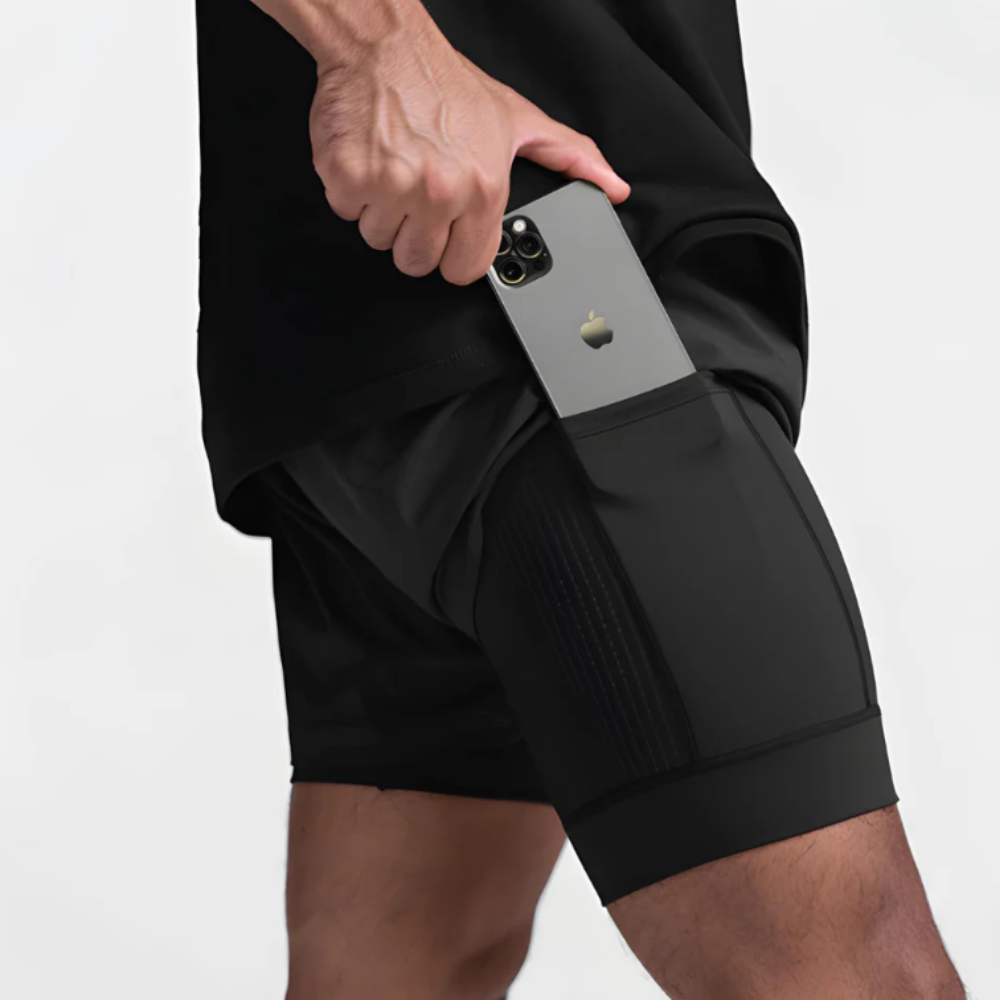 RunLock™ - 2-in-1 Träningsshorts med studsfri Mobilficka