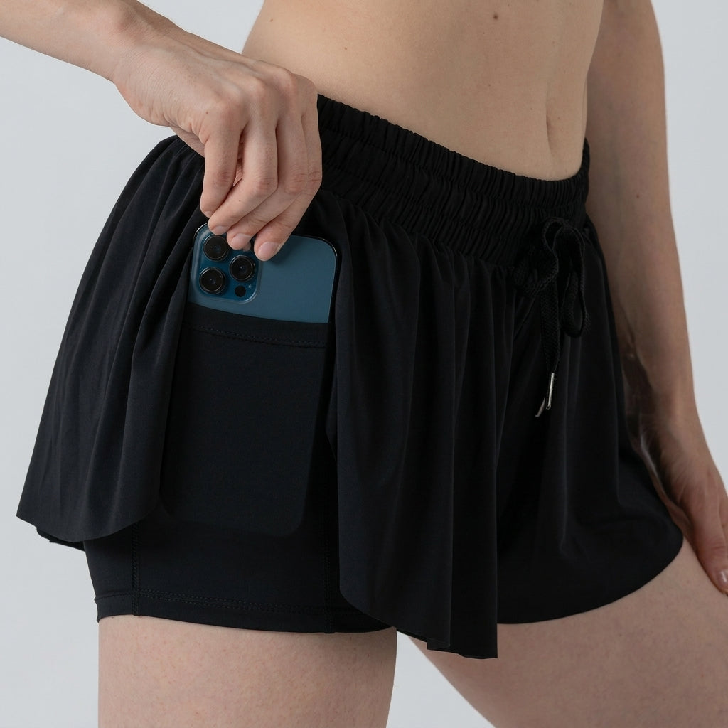 Löparshorts Dam med Innertights & Mobilficka för Träning